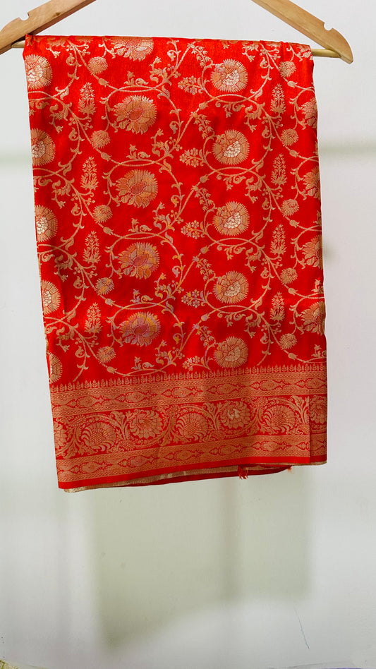 Banaras orange allover georgette saree with rich pallu and blouse ✨