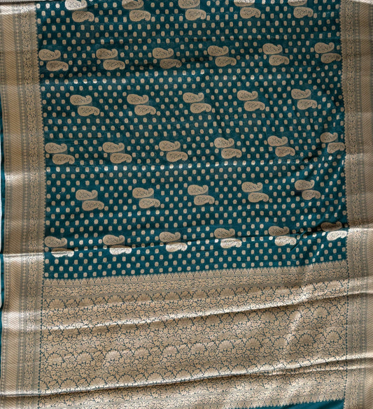 DARK GREEN GEORGETTE SOFT SAREE GOLD WEAVING WITH BLOUSE ✨