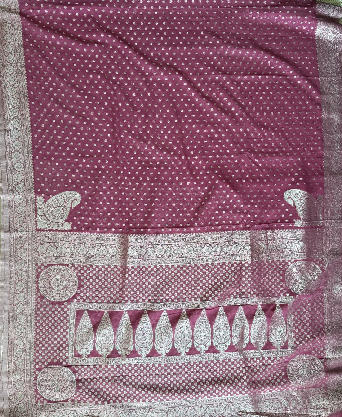 SOFT GEORGETTE PINK SILVER ZARI WEAVING SAREE WITH RICHPALLU AND BLOUSE✨