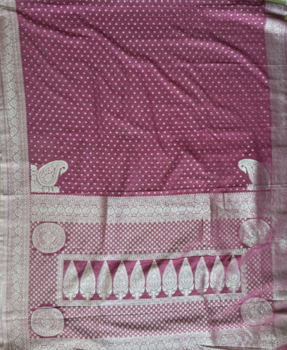 SOFT GEORGETTE PINK SILVER ZARI WEAVING SAREE WITH RICHPALLU AND BLOUSE✨