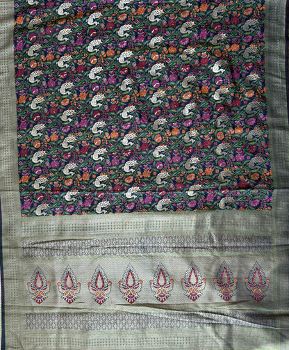 NAVY BLUE DESINER PEACOCK ALLOVER BANARASI ZARI WEAVING SAREE WITH BLOUSE✨