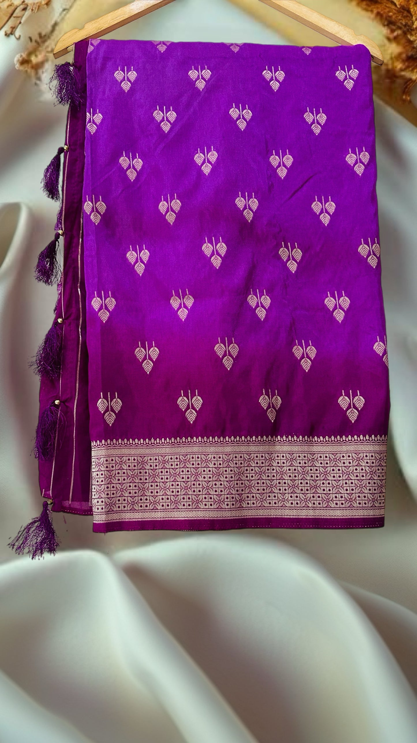 Banarasi Saree double shaded light purple and pink combination with rich pallu and blouse✨