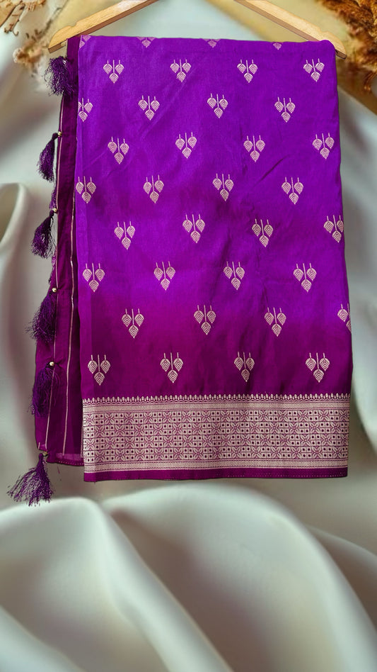 Banarasi Saree double shaded light purple and pink combination with rich pallu and blouse✨