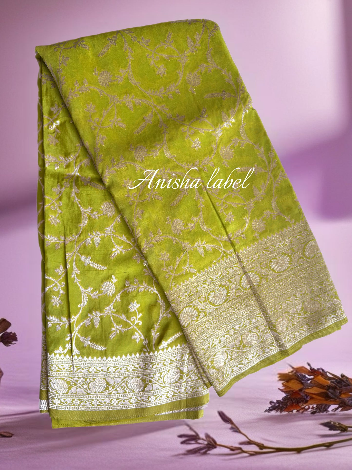 MEHENDI GREEN BANARASI GEORGETTE SAREE ALLOVER ZARI WEAVING RICHPALLU WITH BLOUSE✨