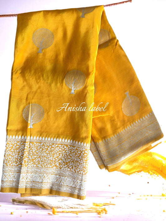 MANGO YELLOW MASHRU SILK BANARASI SAREE WITH RICHPALLU WITH BLOUSE✨