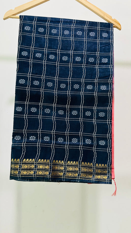 Navy blue and babypink pallu and gold zari weaving buttas saree with blouse 💙