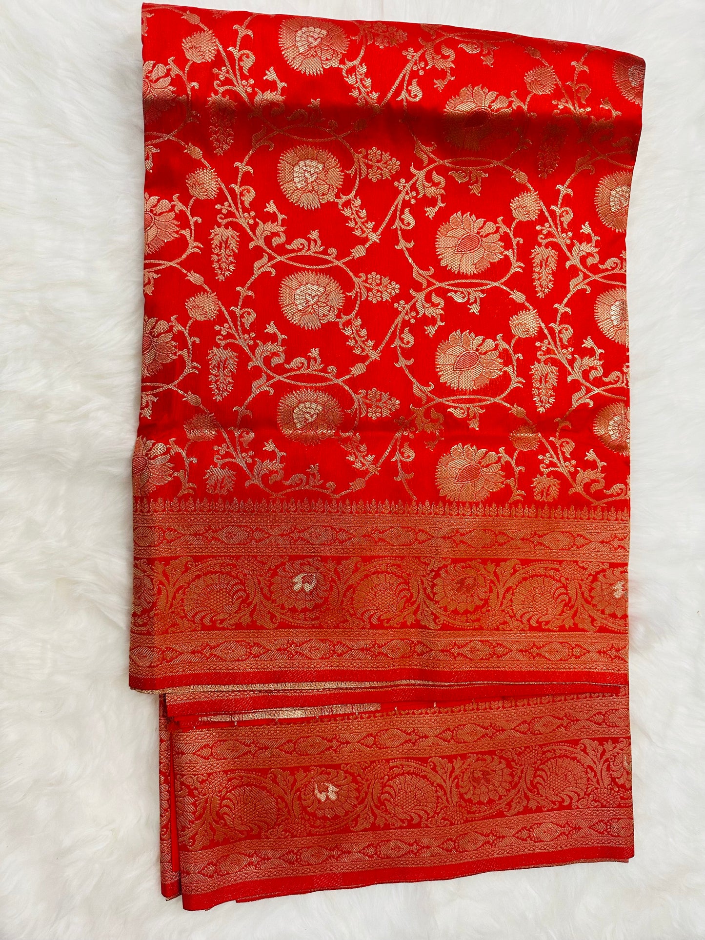Banaras orange allover georgette saree with rich pallu and blouse ✨