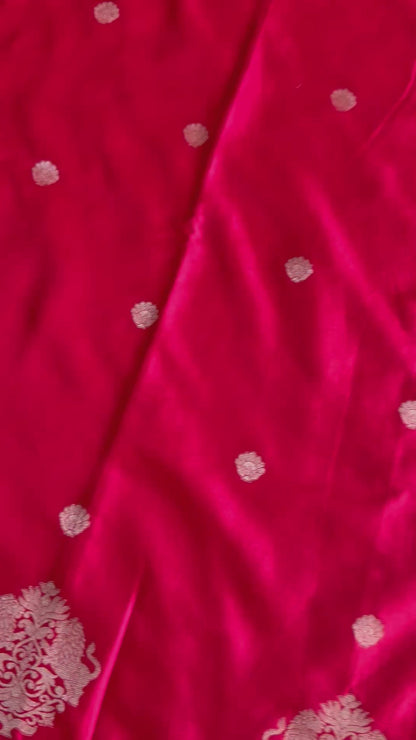 RED PURE MASHRU SATIN SILK SAREE WITH ALLOVER ANTIQUE ZARI FINE WEAVING FLOWERS