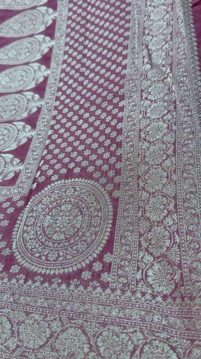 SOFT GEORGETTE PINK SILVER ZARI WEAVING SAREE WITH RICHPALLU AND BLOUSE✨
